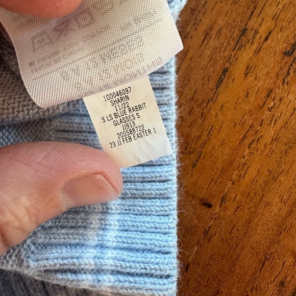 Janie and Jack Light Blue Sweater with Bunny Design Cotton Crewneck / 6-12 month - Picture 6 of 8